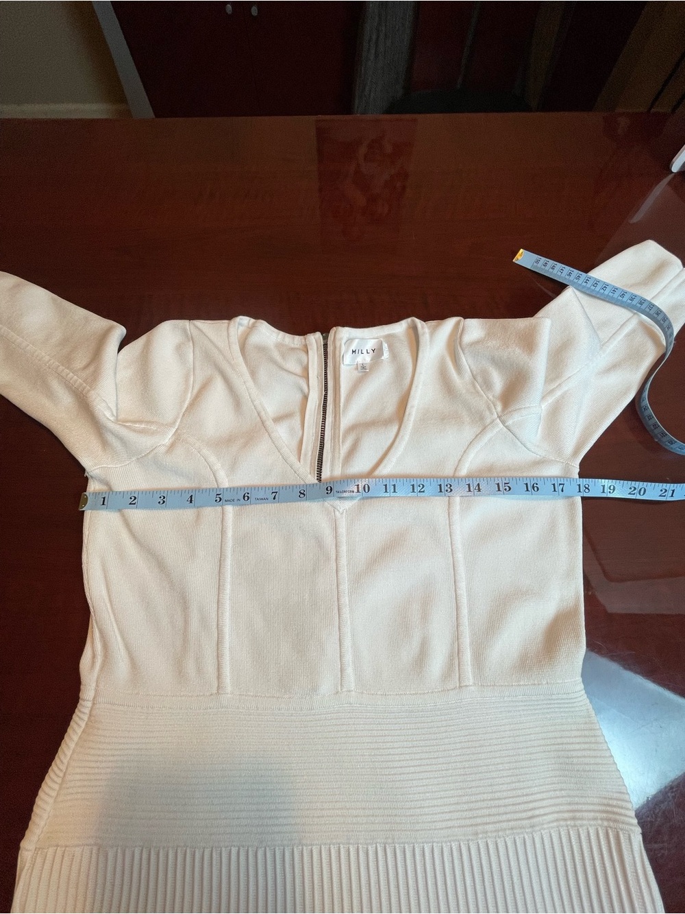 Milly White Fit and Flare Bandage Knit V-Neck Midi Dress Long Sleeve Size Large - Picture 7 of 13